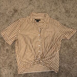 Brown and White Checkered Women's Top